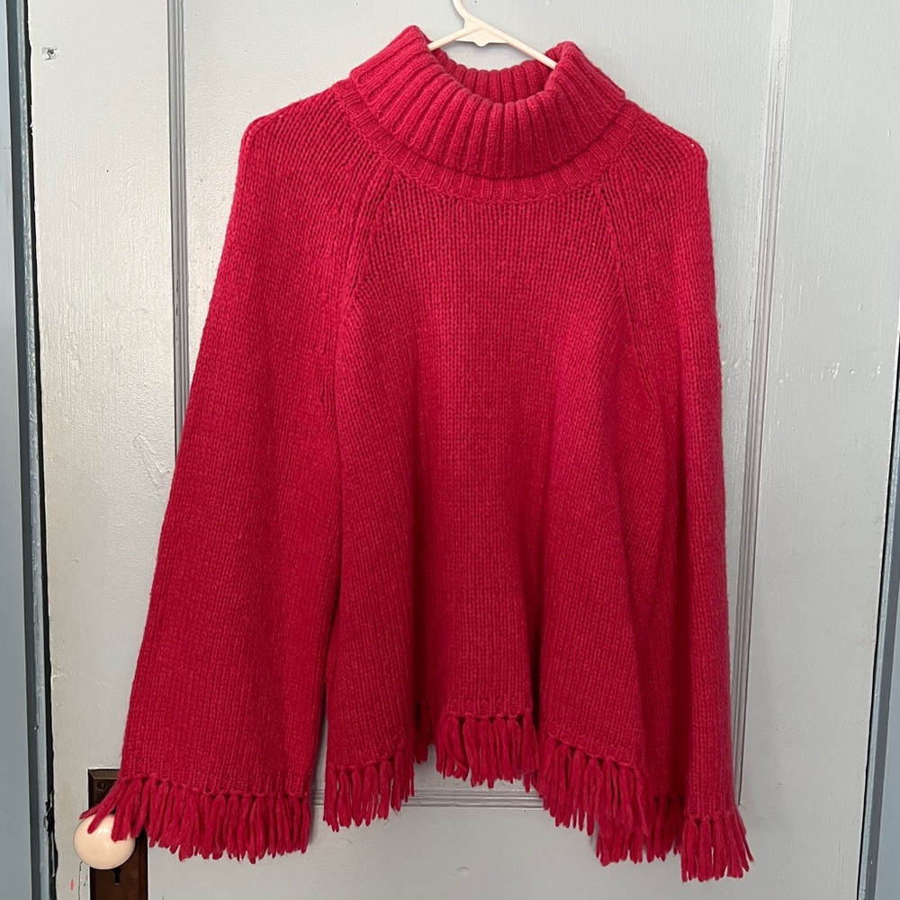 TORY BURCH *Hot Pink* Alpaca Fringe Sweater XL